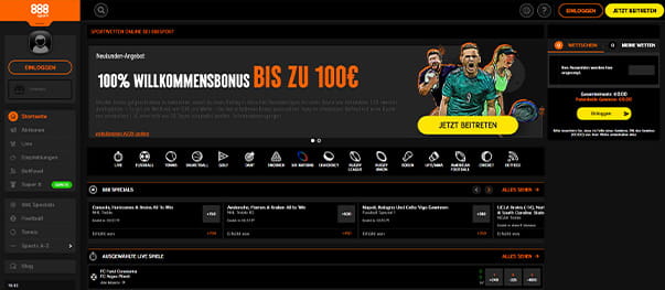 Das Sportwetten Angebot auf der 888sport Webseite