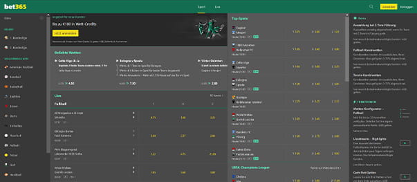 Das Sportwetten Angebot auf der bet365 Webseite