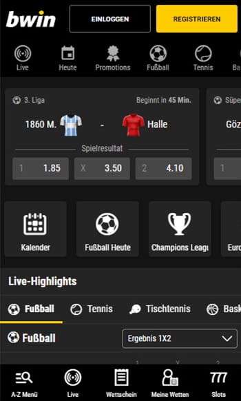 Die bwin Sportwetten App