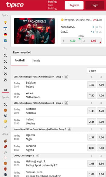 Tipico Sportwetten Startseite auf Mobilgerät