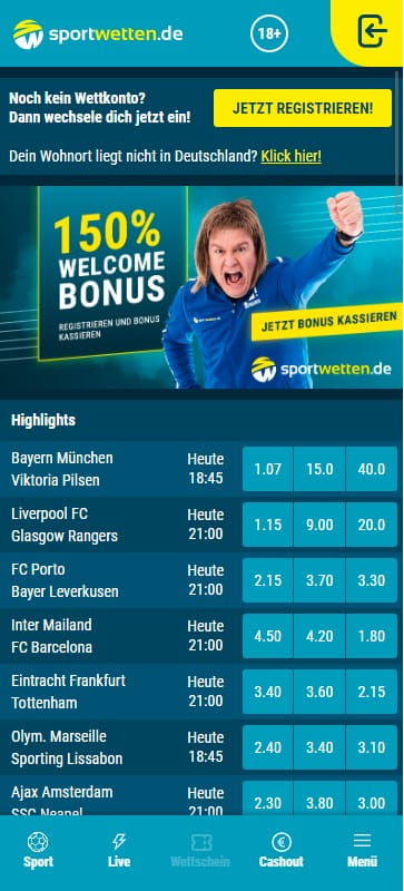 Sportwetten.de Mobile Webseite