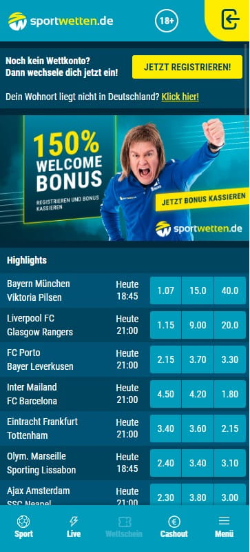 Sportwetten.de Mobile Webseite